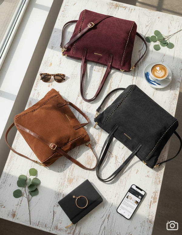 Borsa firmata COCONUDA donna borchie spalla shopping capiente simil pelle scamosciata camoscio