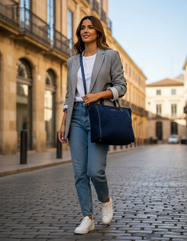 Borsa firmata COCONUDA donna borchie spalla shopping capiente simil pelle scamosciata camoscio