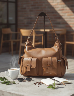 Borsa a sacco multi tasche firmato COCONUDA Colletion donna spalla a tracolla simil pelle