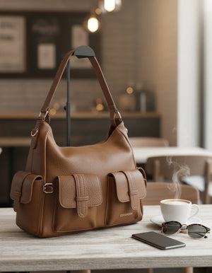 Borsa a sacco multi tasche firmato COCONUDA Colletion donna spalla a tracolla simil pelle