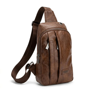 Marsupio monospalla uomo, colore marrone, vista di tre quarti