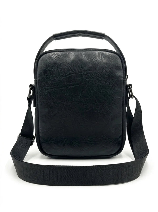 Borsello uomo nero a tracolla con patta, colore nero, vista del retro