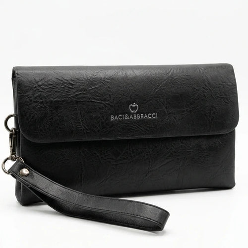 Pochette uomo nera con laccetto, colore nero, vista principale su sfondo bianco