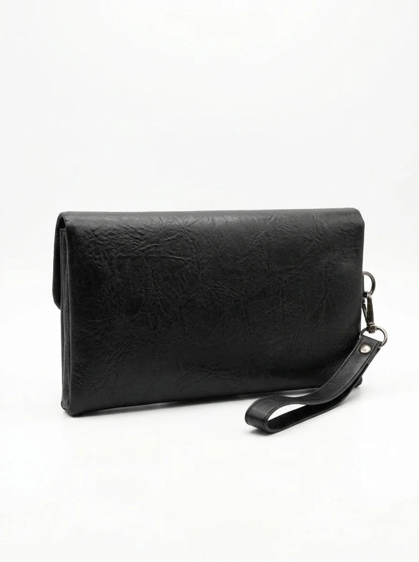 Pochette uomo nera con laccetto, colore nero, vista del retro