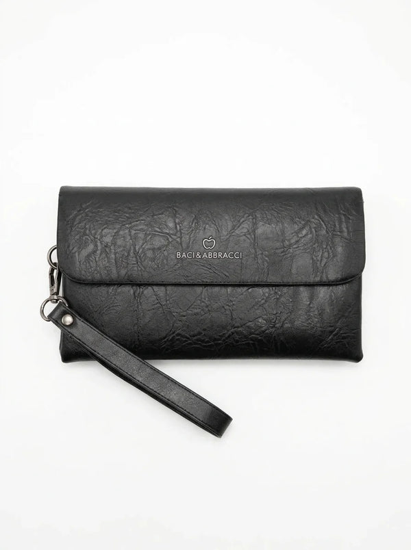 Pochette uomo nera con laccetto, colore nero, vista dall'alto