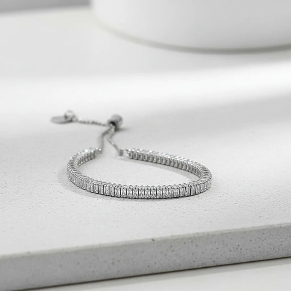 Bracciale Tennis Baguette con Chiusura a Cursore "Smart Slider" bolo Regolabile - Fit Perfetto