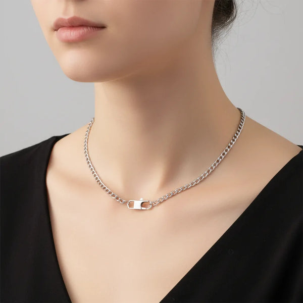 Collana Maglia Spiga con Moschettone Frontale di Design 44cm - Oro e Argento Girocollo Choker
