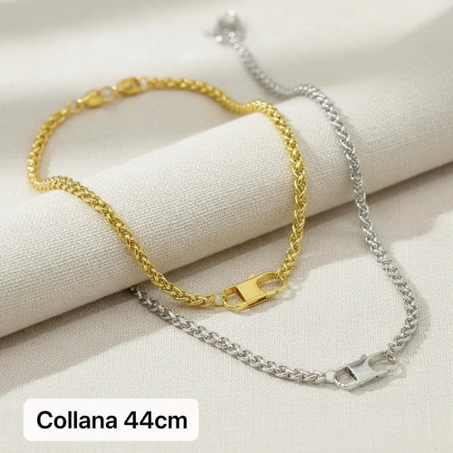Collana Maglia Spiga con Moschettone Frontale di Design 44cm - Oro e Argento Girocollo Choker