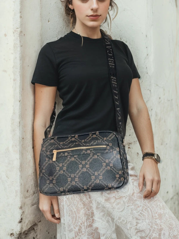 Borsa tracolla firmata originale B.Cavalli eco pelle 6 tasche zip pregiata tasche con cerniera fantasia logata
