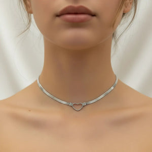 Collana Choker Cuore in Acciaio Inossidabile - Maglia Piatta Oro e Argento