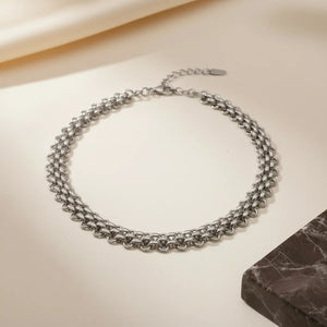 Collana a Maglia Intrecciata in Acciaio Oro e Argento - Choker Versatile e Regolabile