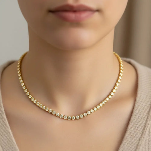 Girocollo Tennis "Punti Luce" in Acciaio Argento - Collana Elegante Regolabile