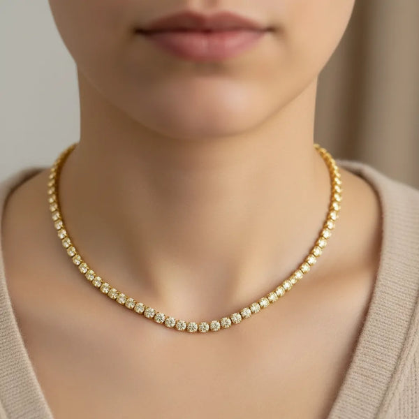 Girocollo Tennis "Punti Luce" in Acciaio Argento - Collana Elegante Regolabile