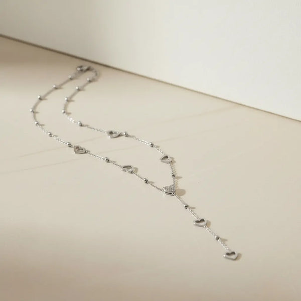 Collana a Y con Cuoricini in Acciaio Oro - Girocollo Lariat Regolabile