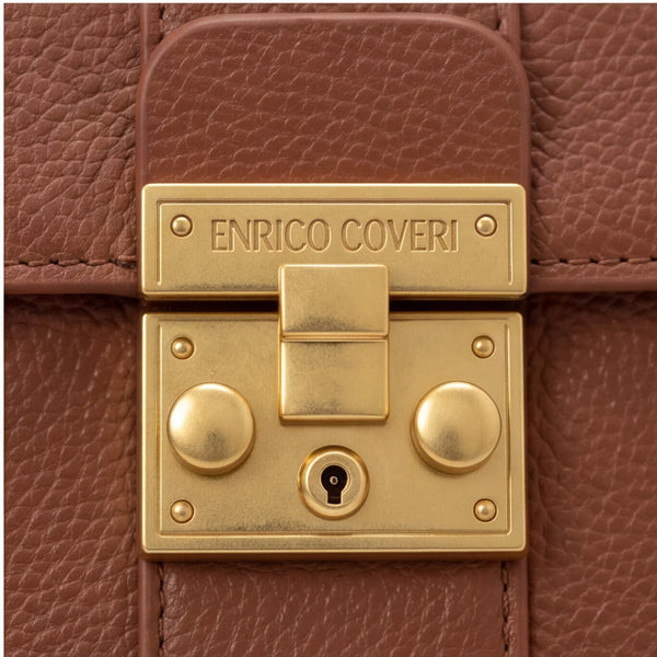 Bauletto Enrico Coveri EC2203, colore Marrone, dettaglio della chiusura dorata