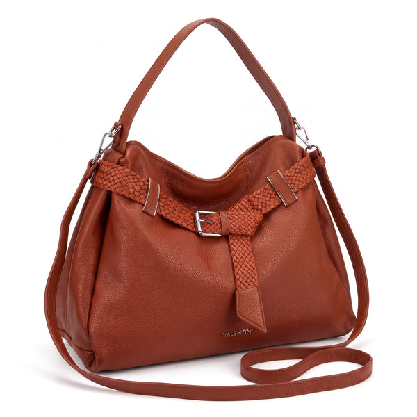 Borsa a spalla Valentini 6840-326, colore Cuoio, vista su sfondo bianco