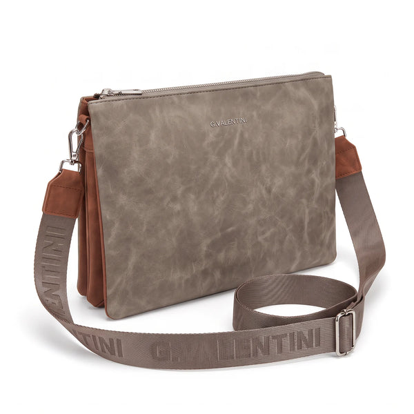 Tracolla G. Valentini A9950-131B, colore Taupe, vista su sfondo bianco