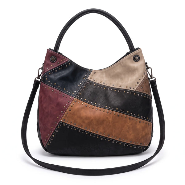 Borsa hobo patchwork multicolore 9440-107, Nero (Black) multicolore, vista su sfondo bianco
