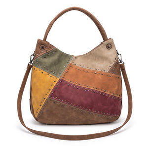 Borsa hobo patchwork multicolore 9440-107, Caffè (Coffee) multicolore, vista su sfondo bianco