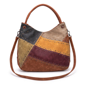 Borsa hobo patchwork multicolore 9440-107, Cuoio multicolore, vista su sfondo bianco