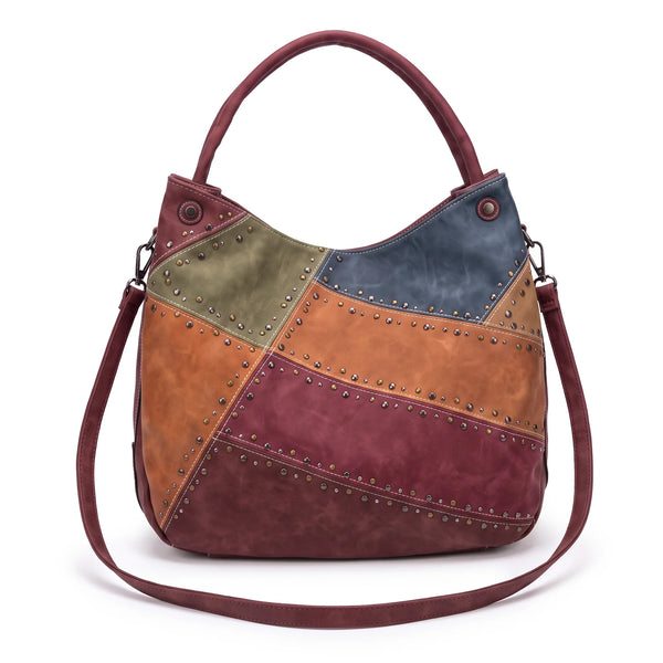 Borsa hobo patchwork multicolore 9440-107, Bordeaux (Wine) multicolore, vista su sfondo bianco