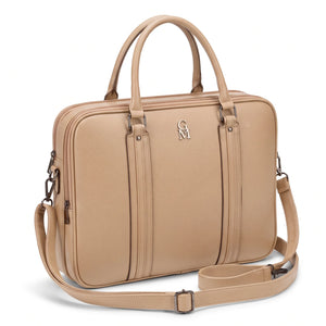 Borsa da lavoro doppio scomparto 94950, beige chiaro, vista su sfondo bianco