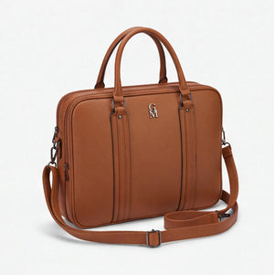 Borsa da lavoro doppio scomparto 94950, cuoio, vista di tre quarti