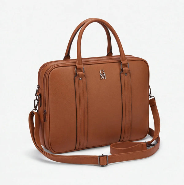 Borsa da lavoro doppio scomparto 94950, cuoio, vista di tre quarti