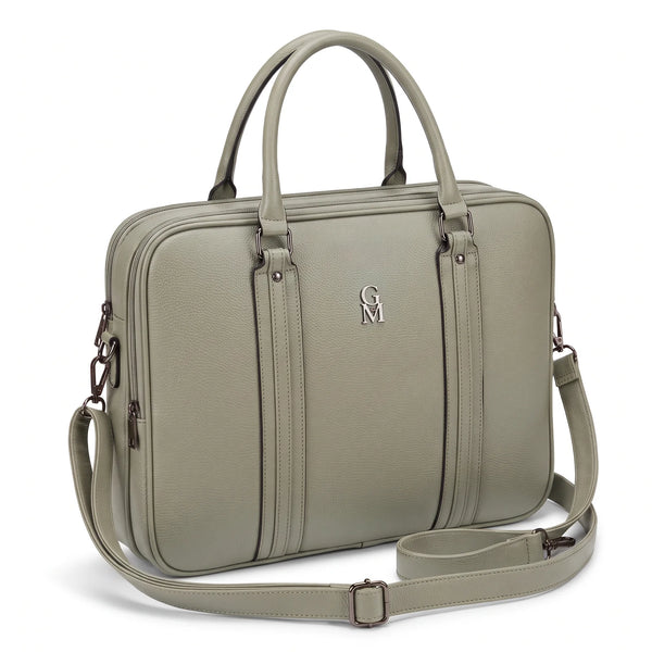 Borsa da lavoro doppio scomparto 94950, verde salvia, vista su sfondo bianco