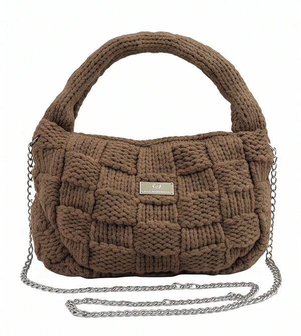 Borsa hobo a riquadri Baci & Abbracci BMZ006, marrone tortora