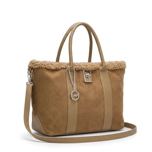 Borsa shopper donna ERICK a coste con bordo teddy e tracolla - Beige sabbia, vista principale