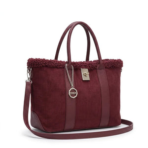 Borsa shopper donna ERICK a coste con bordo teddy e tracolla - Bordeaux, vista principale
