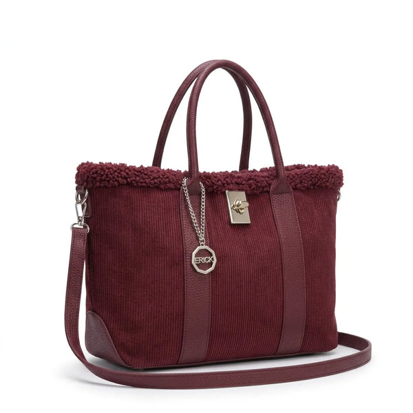 Borsa shopper donna ERICK a coste con bordo teddy e tracolla - Bordeaux, vista principale