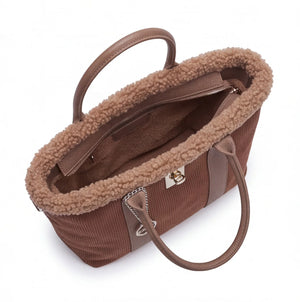 Borsa shopper donna ERICK a coste con bordo teddy e tracolla - Vista dall’alto dell’interno