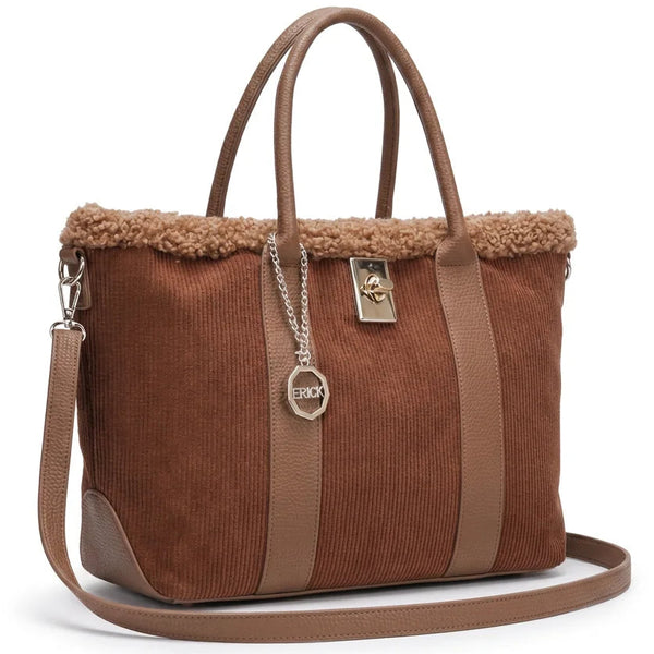 Borsa shopper donna ERICK a coste con bordo teddy e tracolla - Foto alternativa marrone