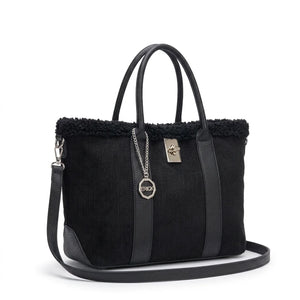 Borsa shopper donna ERICK a coste con bordo teddy e tracolla - Nero, vista principale