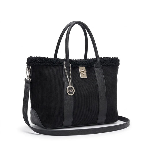 Borsa shopper donna ERICK a coste con bordo teddy e tracolla - Nero, vista principale