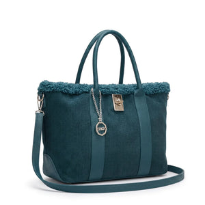 Borsa shopper donna ERICK a coste con bordo teddy e tracolla - Petrolio, vista principale