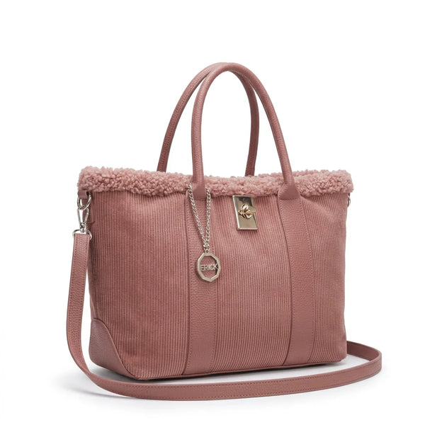 Borsa shopper donna ERICK a coste con bordo teddy e tracolla - Rosa antico, vista principale