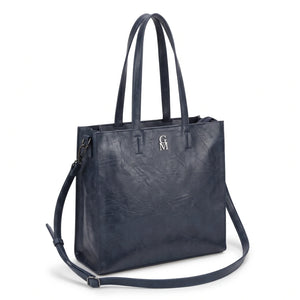 Shopper verticale con tracolla LX3556, blu navy, vista su sfondo bianco