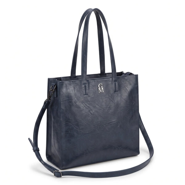 Shopper verticale con tracolla LX3556, blu navy, vista su sfondo bianco