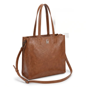 Shopper verticale con tracolla LX3556, cuoio, vista su sfondo bianco