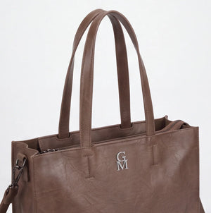 Shopper verticale con tracolla LX3556, marrone caffè, dettaglio dei manici