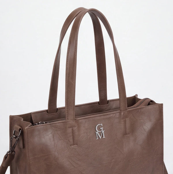 Shopper verticale con tracolla LX3556, marrone caffè, dettaglio dei manici