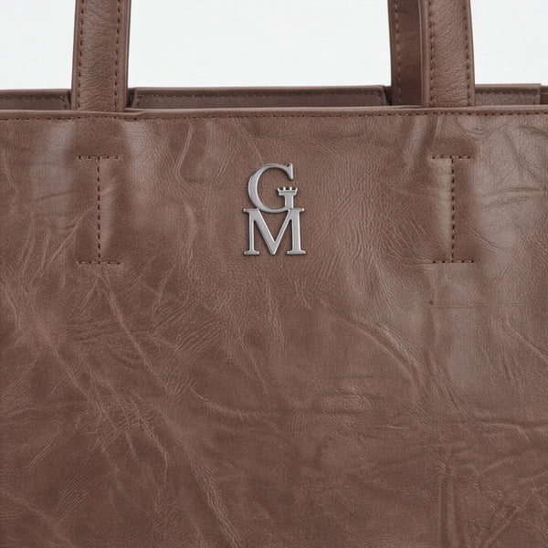 Shopper verticale con tracolla LX3556, marrone caffè, dettaglio del davanti