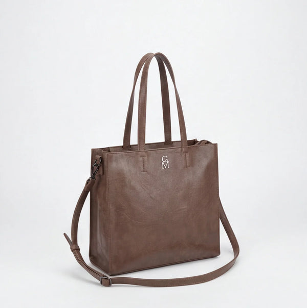 Shopper verticale con tracolla LX3556, marrone caffè, vista di tre quarti