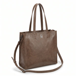Shopper verticale con tracolla LX3556, marrone caffè, vista su sfondo bianco