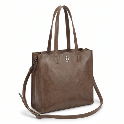 Shopper verticale con tracolla LX3556, marrone caffè, vista su sfondo bianco