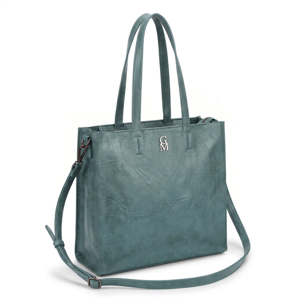 Shopper verticale con tracolla LX3556, petrolio, vista su sfondo bianco