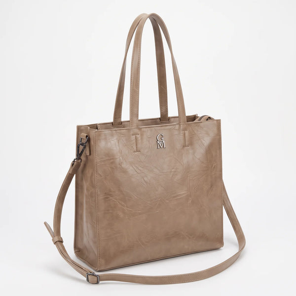 Shopper verticale con tracolla LX3556, tortora chiaro, vista su sfondo bianco